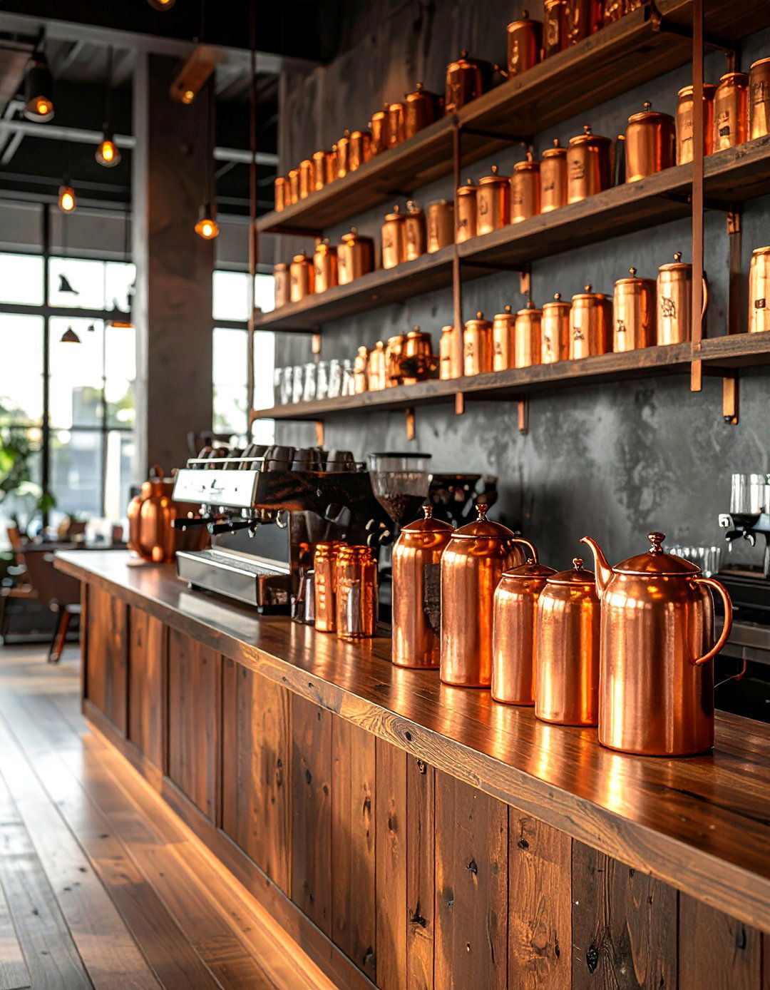 Copper accents coffee station - 30 coffee station kitchen ideas