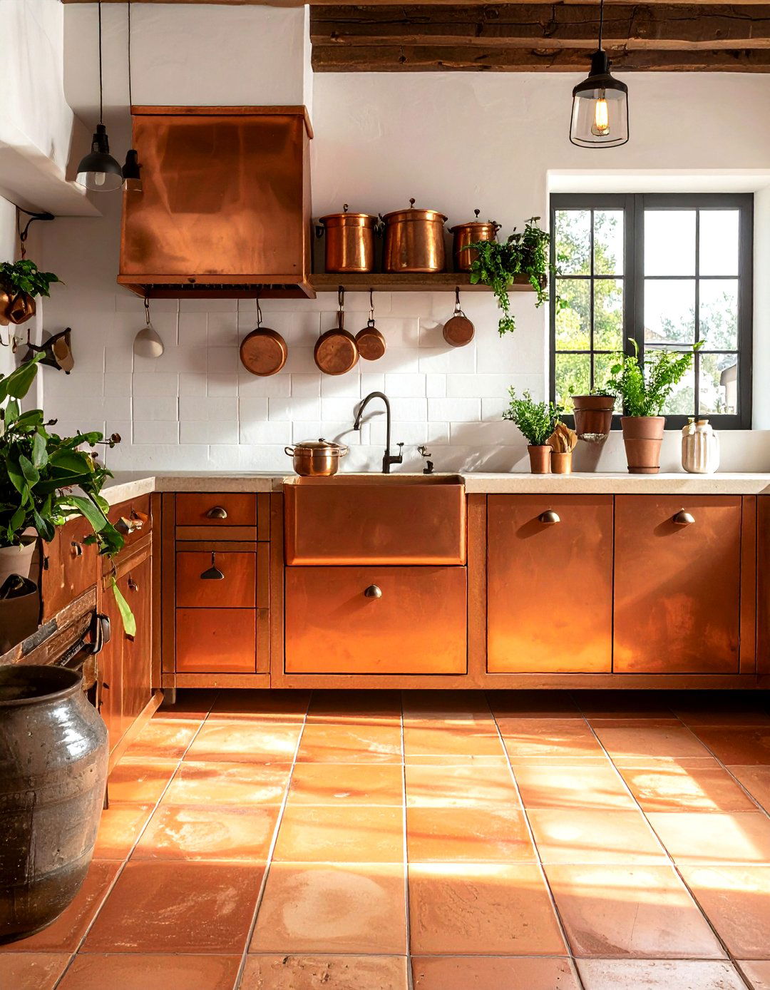 Copper accents in terracotta kitchen - 30 terracotta kitchen ideas