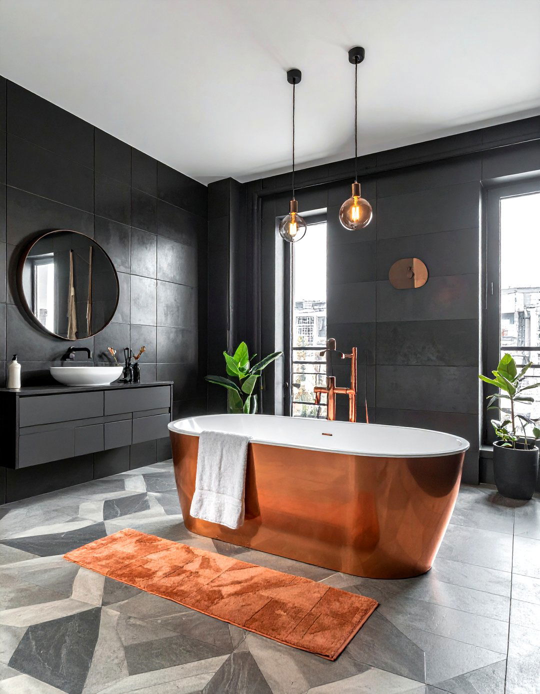Copper and black bathroom - 30 two-tone bathroom ideas