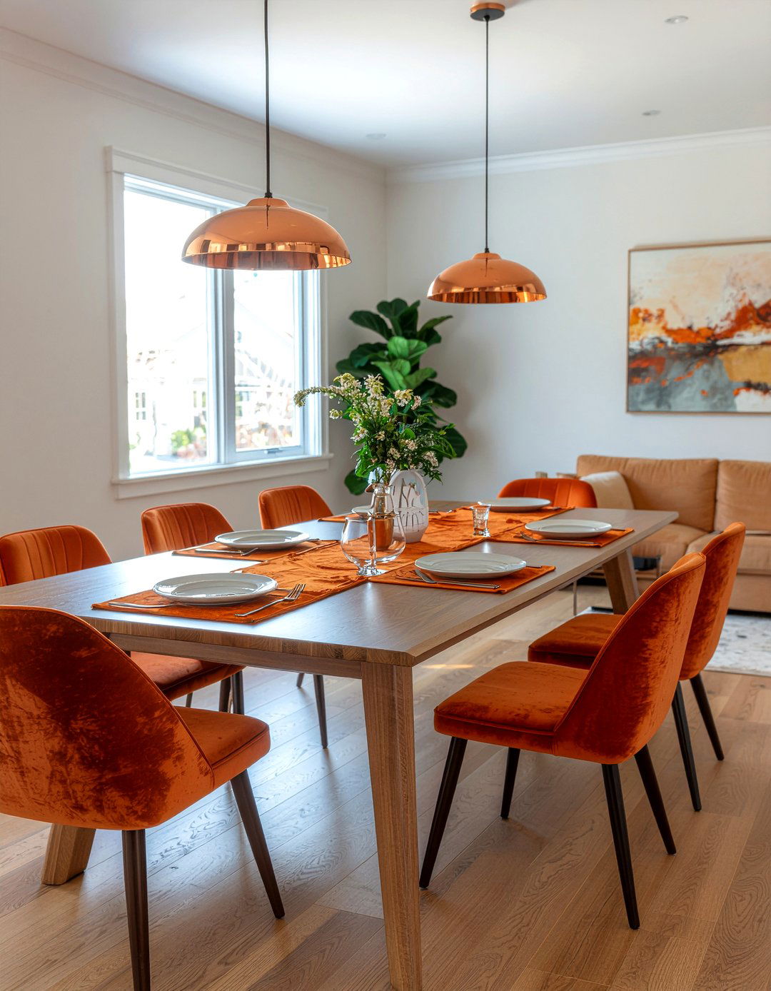 Copper and orange accents - 30 orange dining room ideas