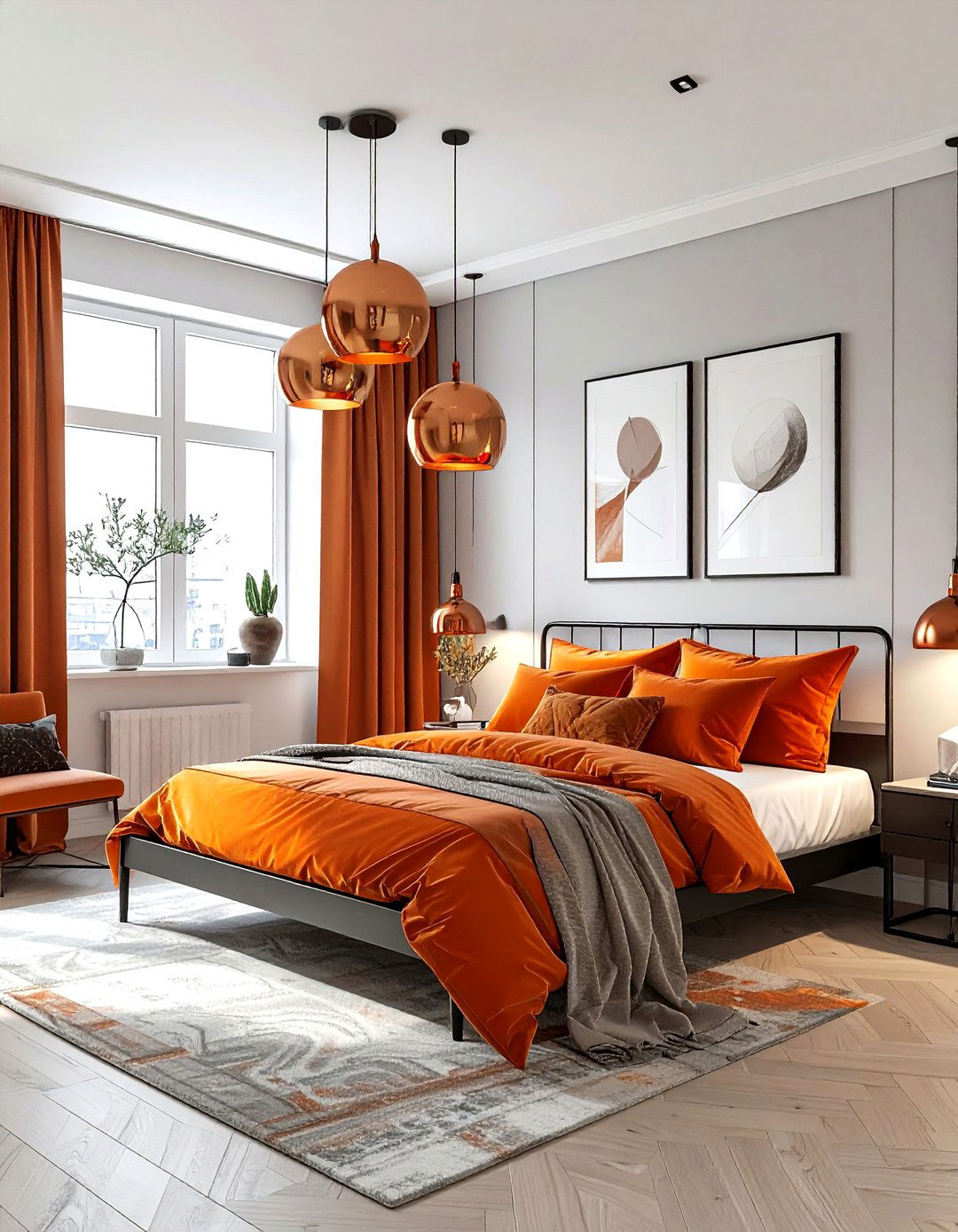 Copper and orange bedroom - 30 bright orange bedroom ideas