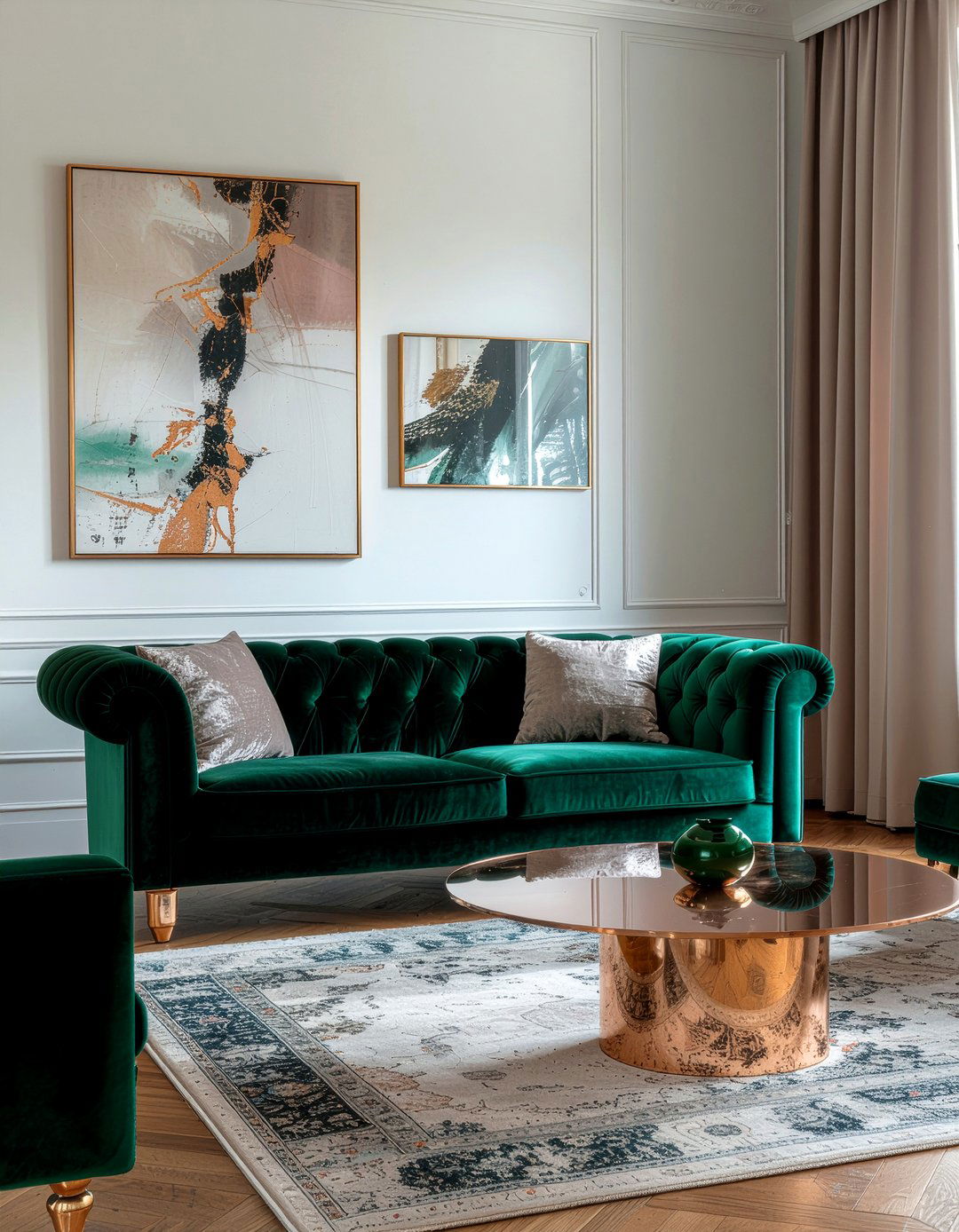 Copper and velvet furniture - 30 copper accent living room ideas