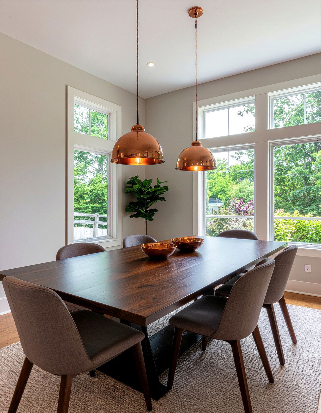 Copper and wood dining room accents - 30 dining room finish mixing ideas