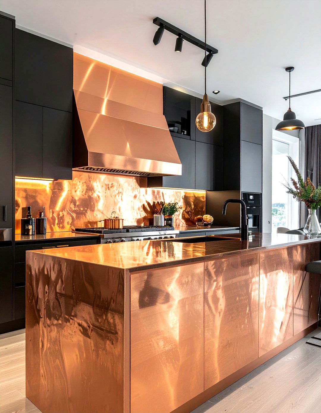 Copper backsplash sheets - 30 rust kitchen ideas