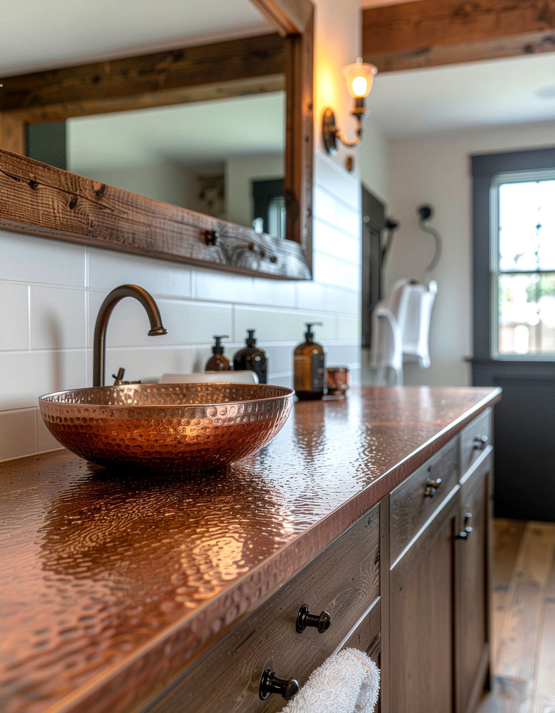 Copper bathroom countertop - 30 bathroom countertop ideas