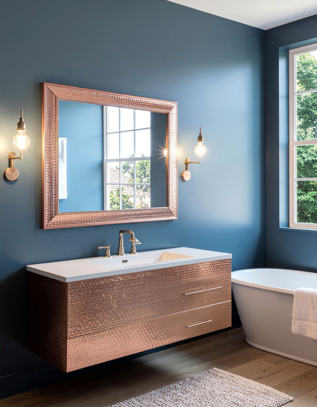 Copper bathroom mirror frame - 30 framed bathroom mirror ideas