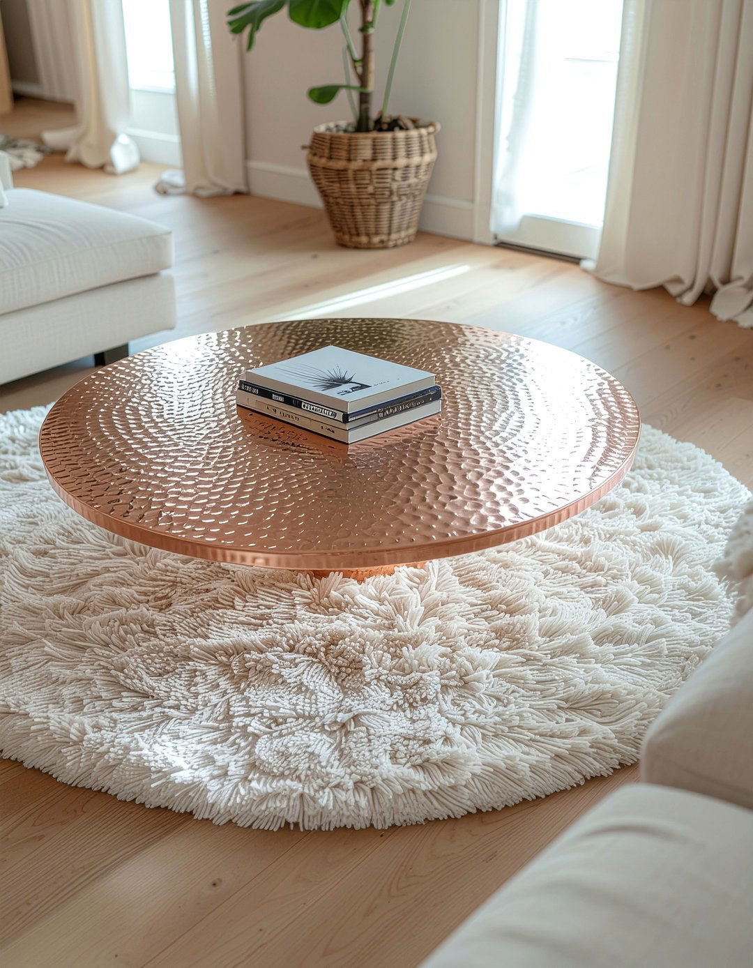Copper coffee table - 30 copper accent living room ideas