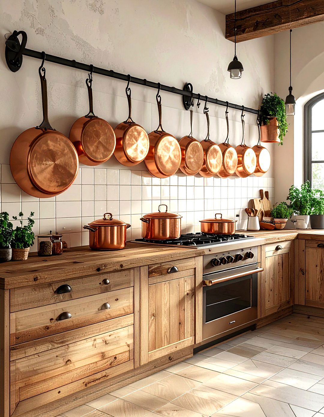 Copper cookware display - 30 French cottage kitchen ideas