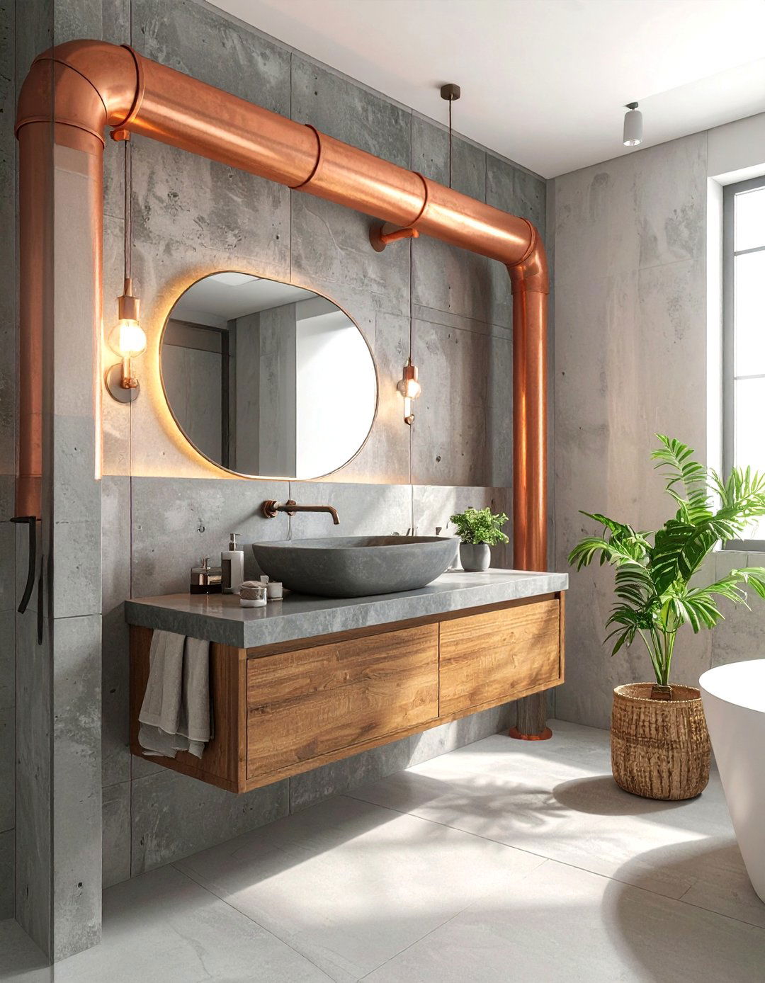 Copper exposed piping - 30 copper detail bathroom ideas