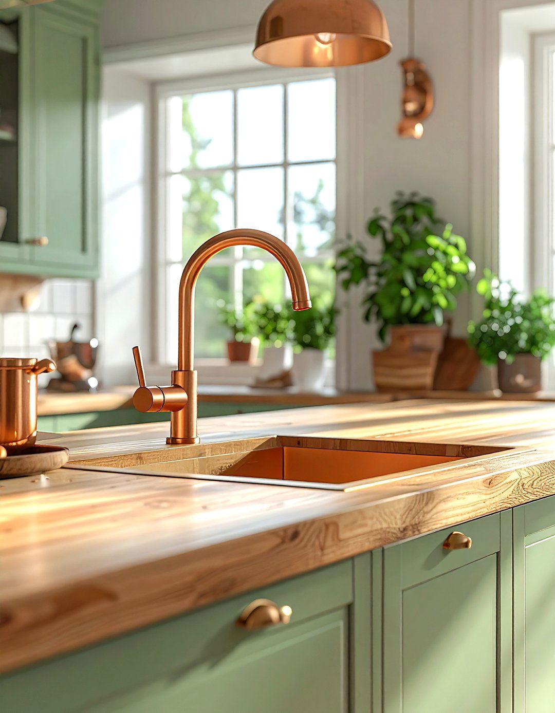 Copper faucet with wood countertops - 30 copper kitchen faucet ideas