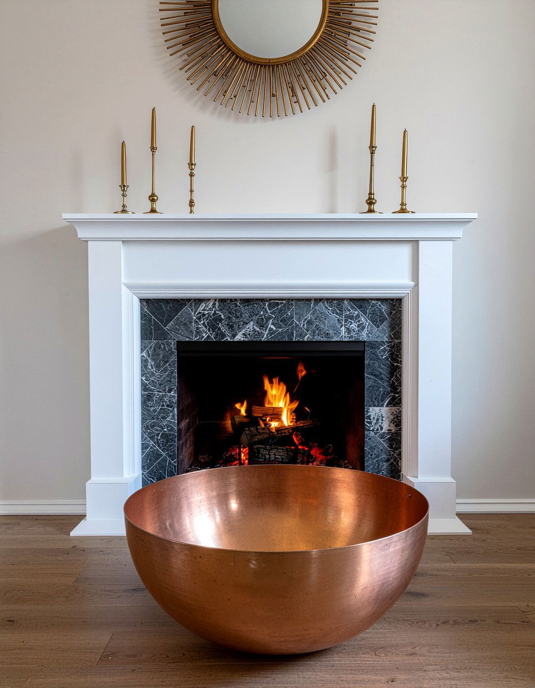 Copper fireplace mantle - 30 copper accent living room ideas