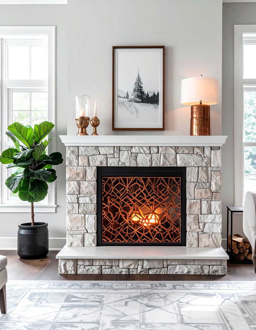Copper fireplace screen - 30 copper decor ideas