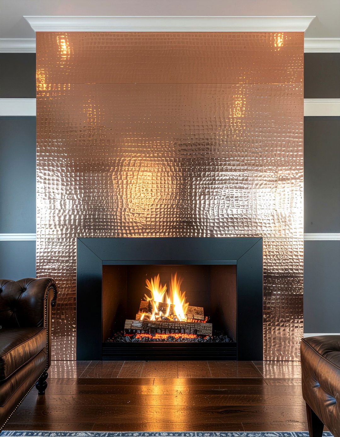 Copper fireplace surround - 30 living room modern fireplace ideas