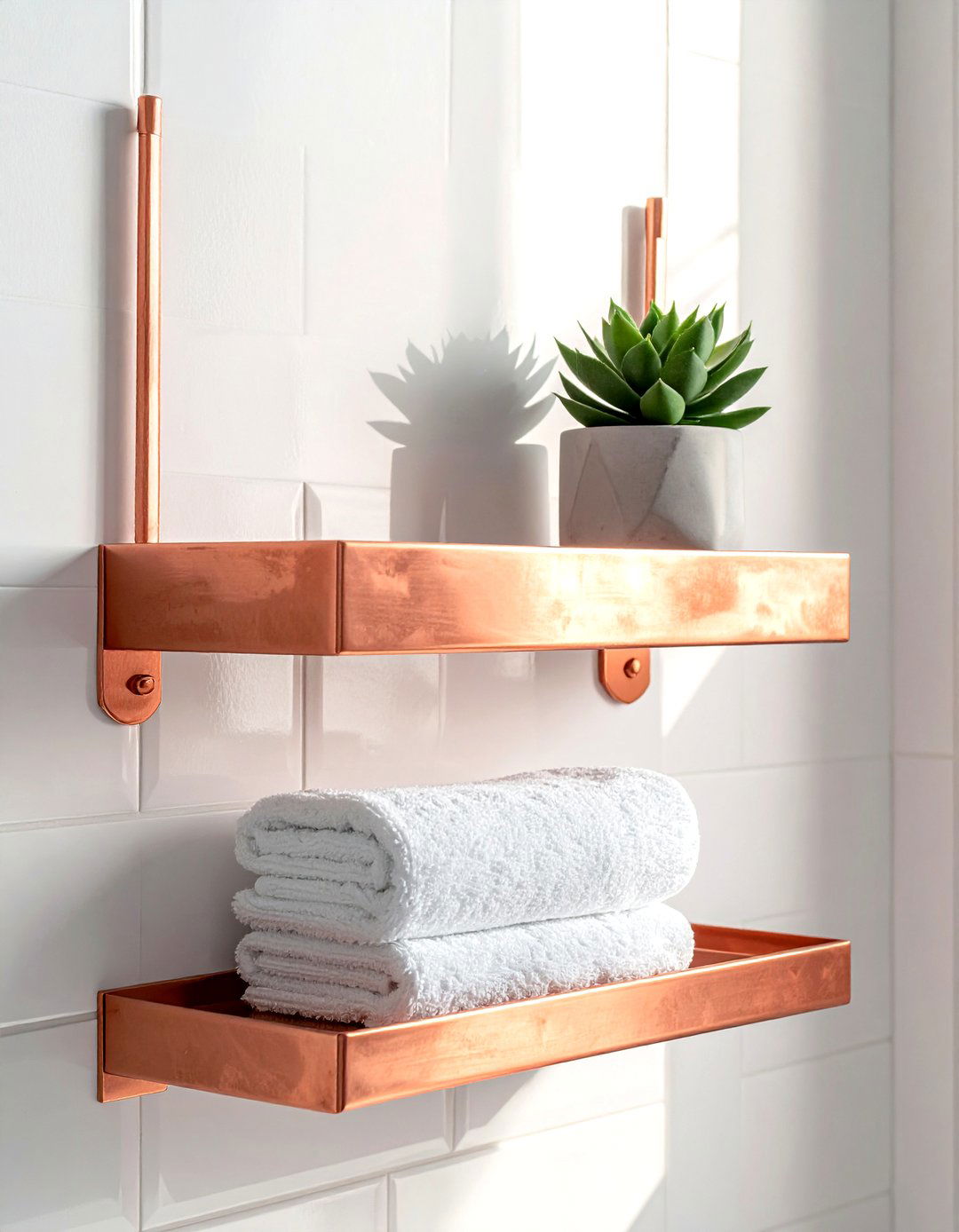 Copper floating shelf - 30 copper detail bathroom ideas