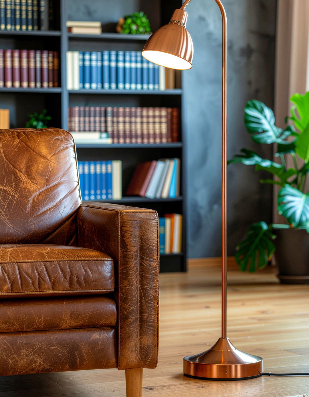 Copper floor lamp - 30 copper accent living room ideas