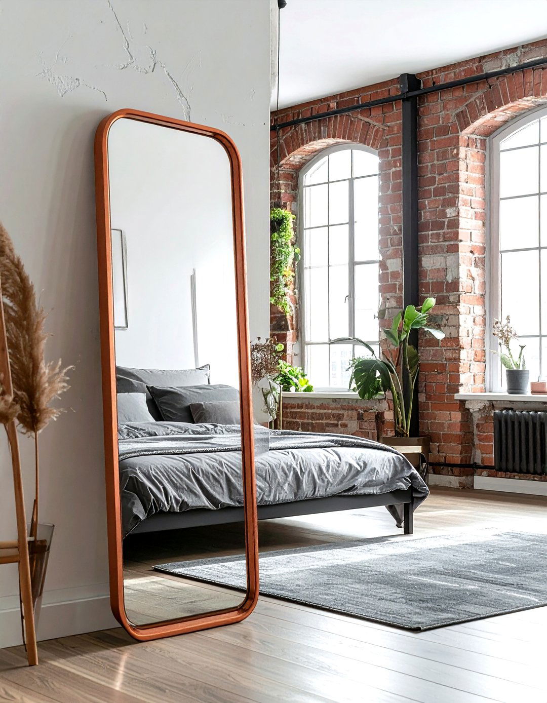 Copper frame floor mirror - 30 leaning mirror ideas