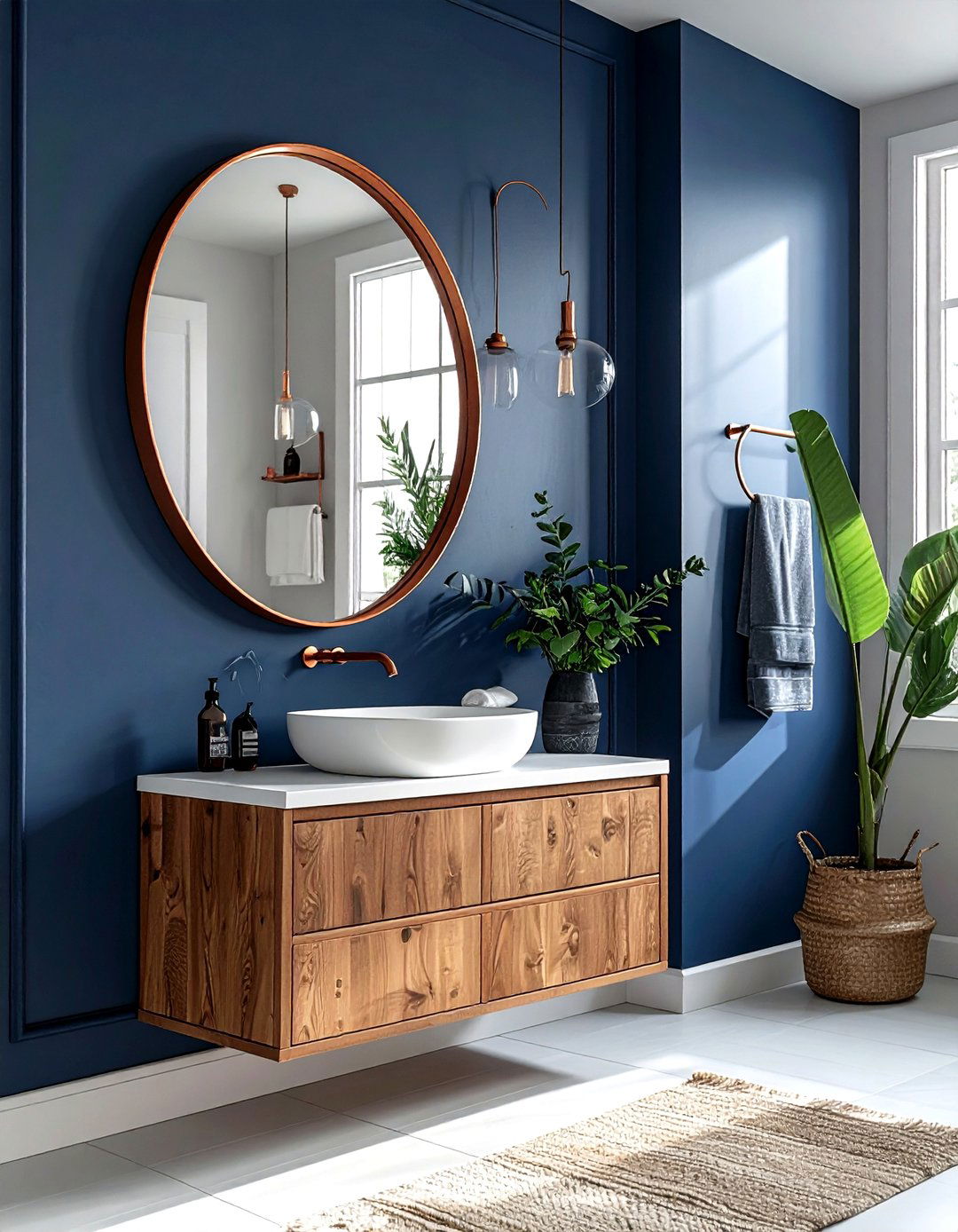 Copper frame oval mirror - 30 oval bathroom mirror ideas