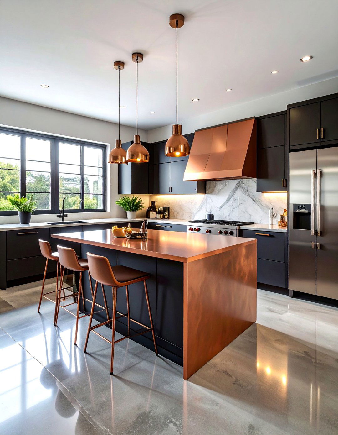 Copper island countertop - 30 copper kitchen ideas