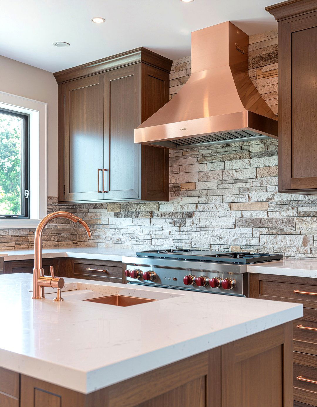 Copper kitchen hardware accents - 30 mountain kitchen ideas