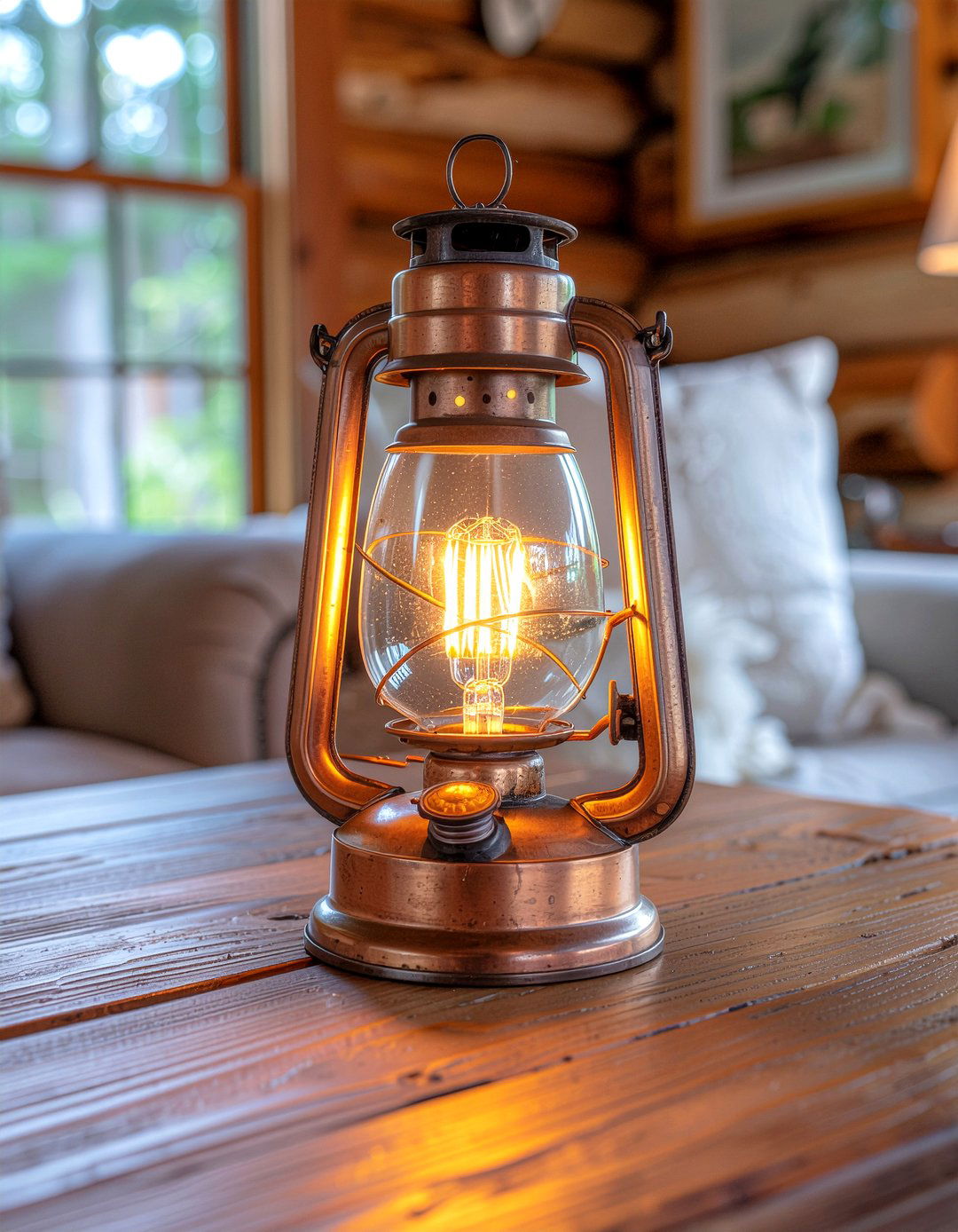 Copper lantern indoor lighting - 30 woodland living room ideas