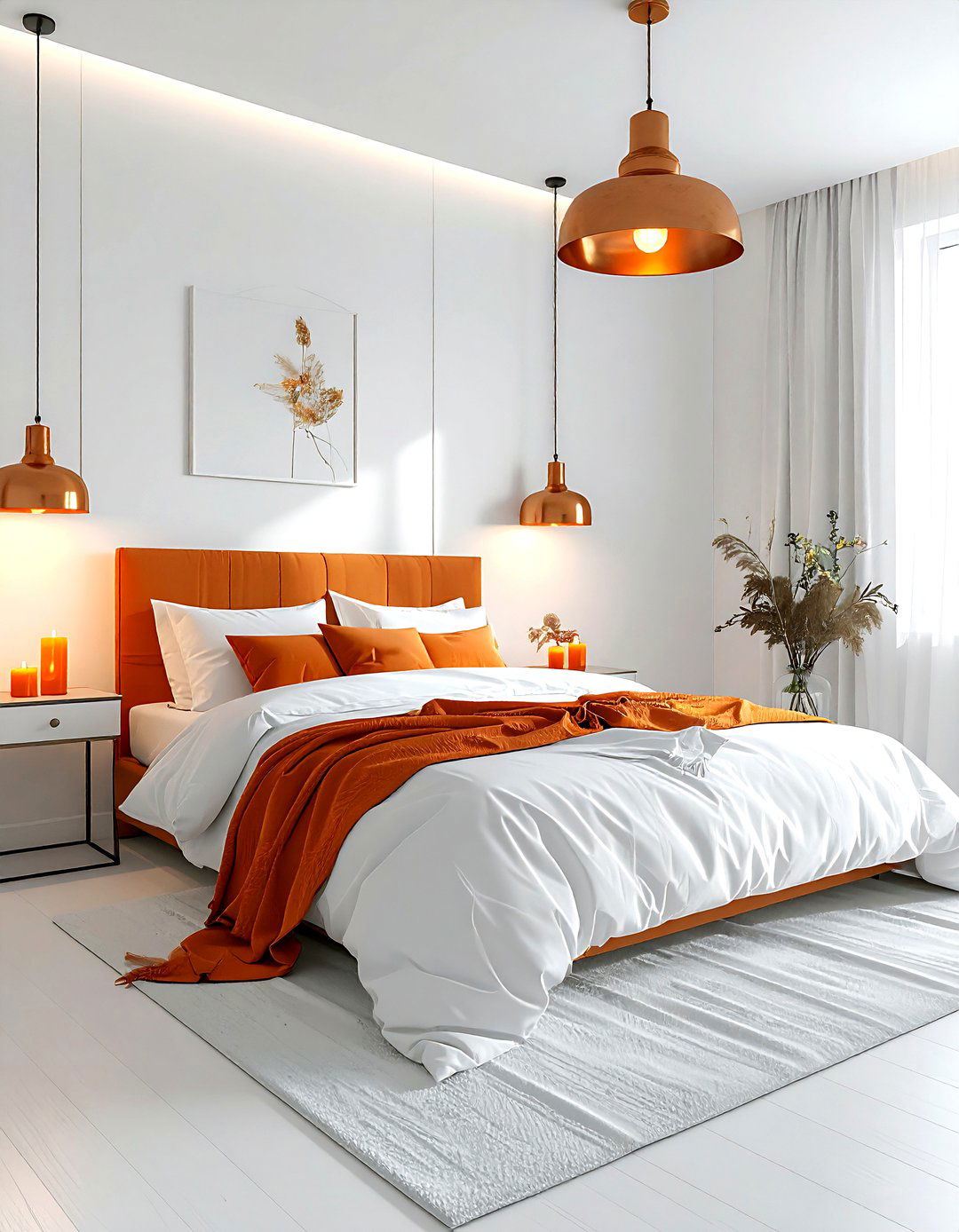 Copper light fixtures bedroom - 30 orange and white bedroom ideas