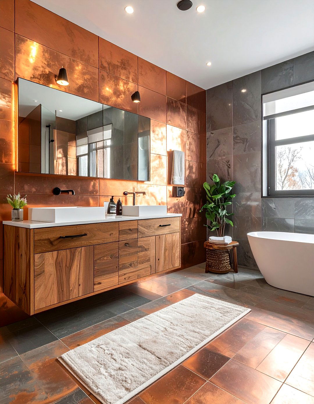 Copper metallic tile - 30 bathroom wall tile ideas