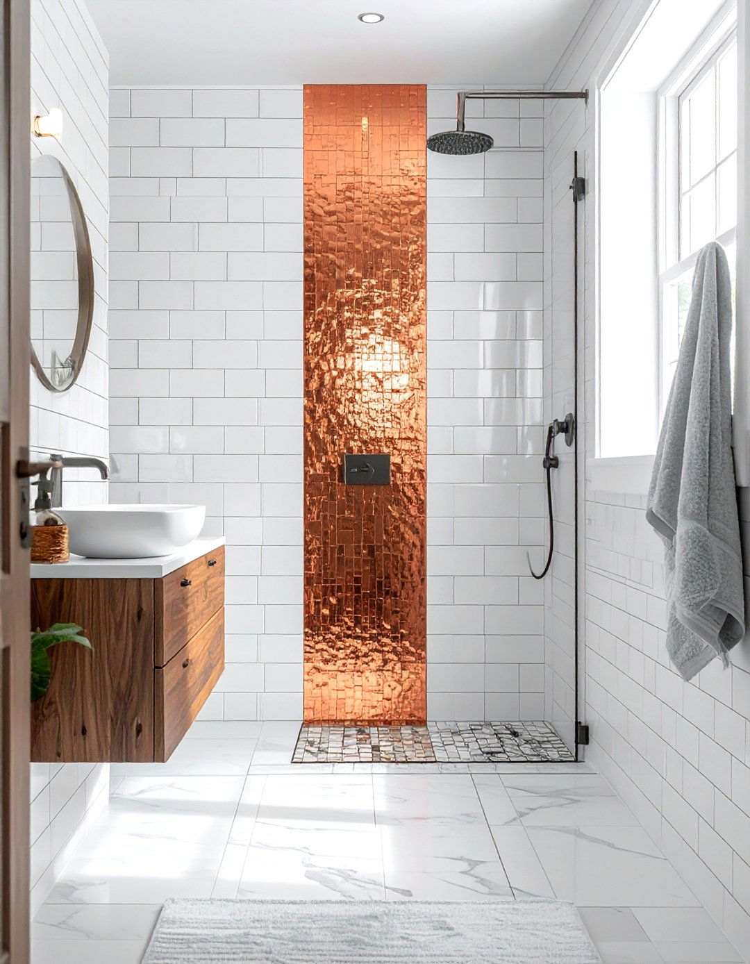 Copper mosaic tile - 30 copper detail bathroom ideas