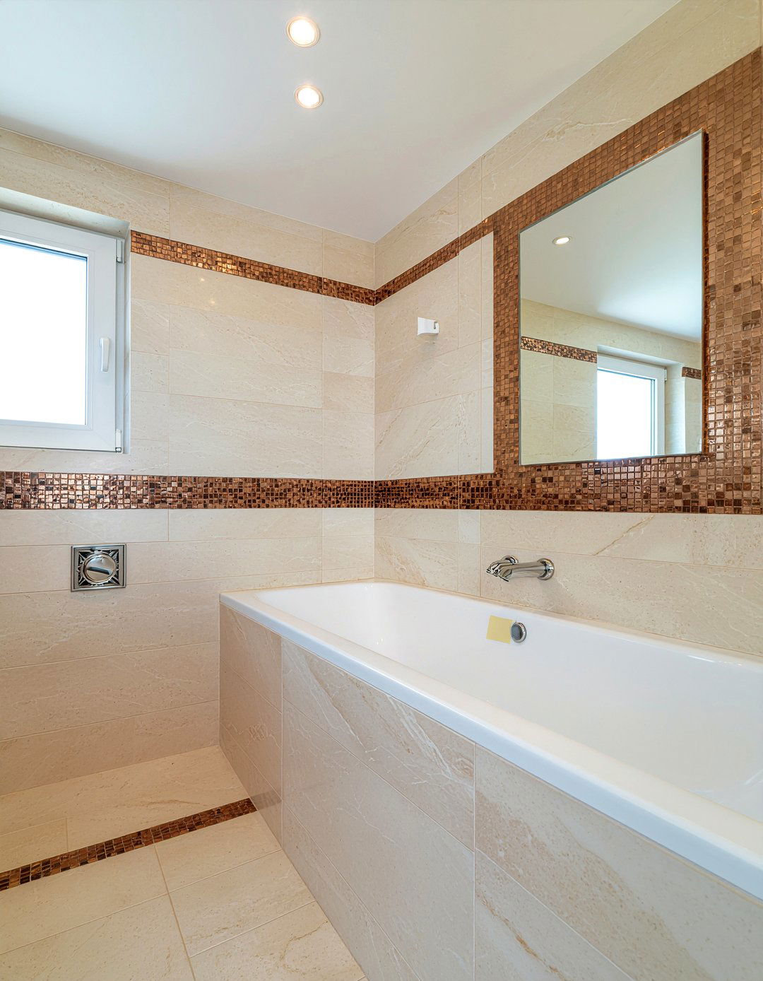 Copper mosaic trim - 30 mosaic bathroom ideas