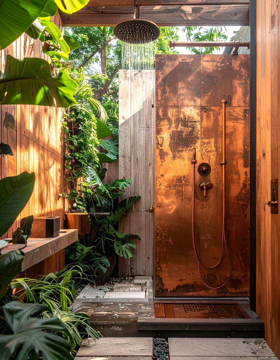 Copper outdoor shower - 30 outdoor bathroom ideas