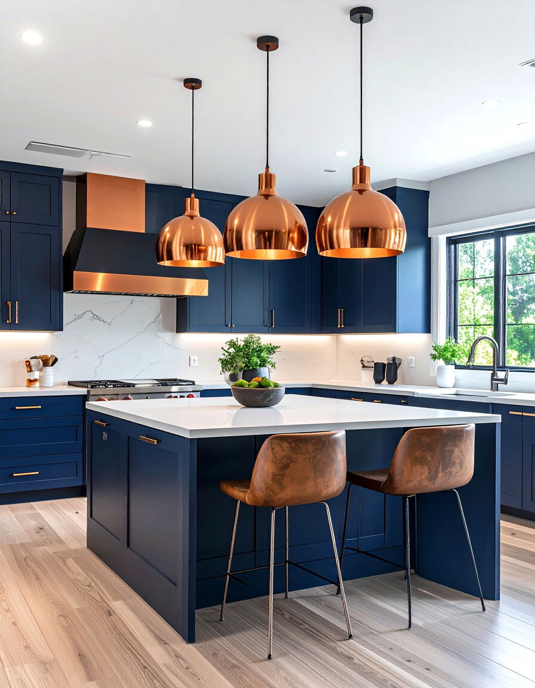 Copper pendant light - 30 copper kitchen ideas