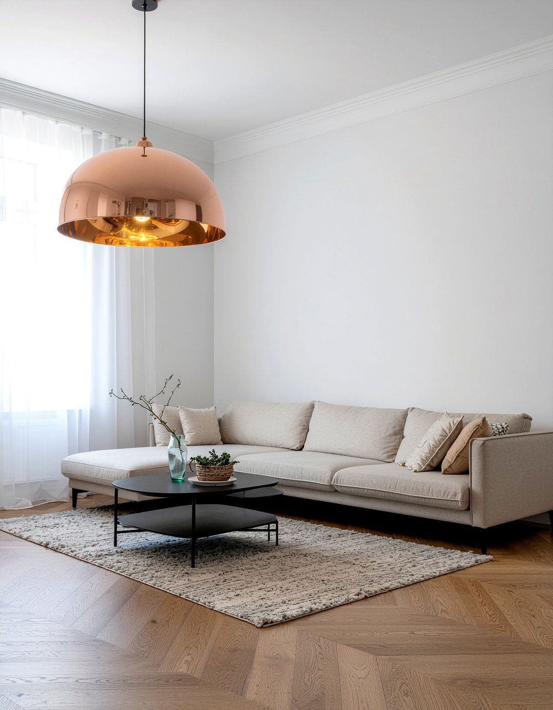 Copper pendant lighting - 30 copper accent living room ideas