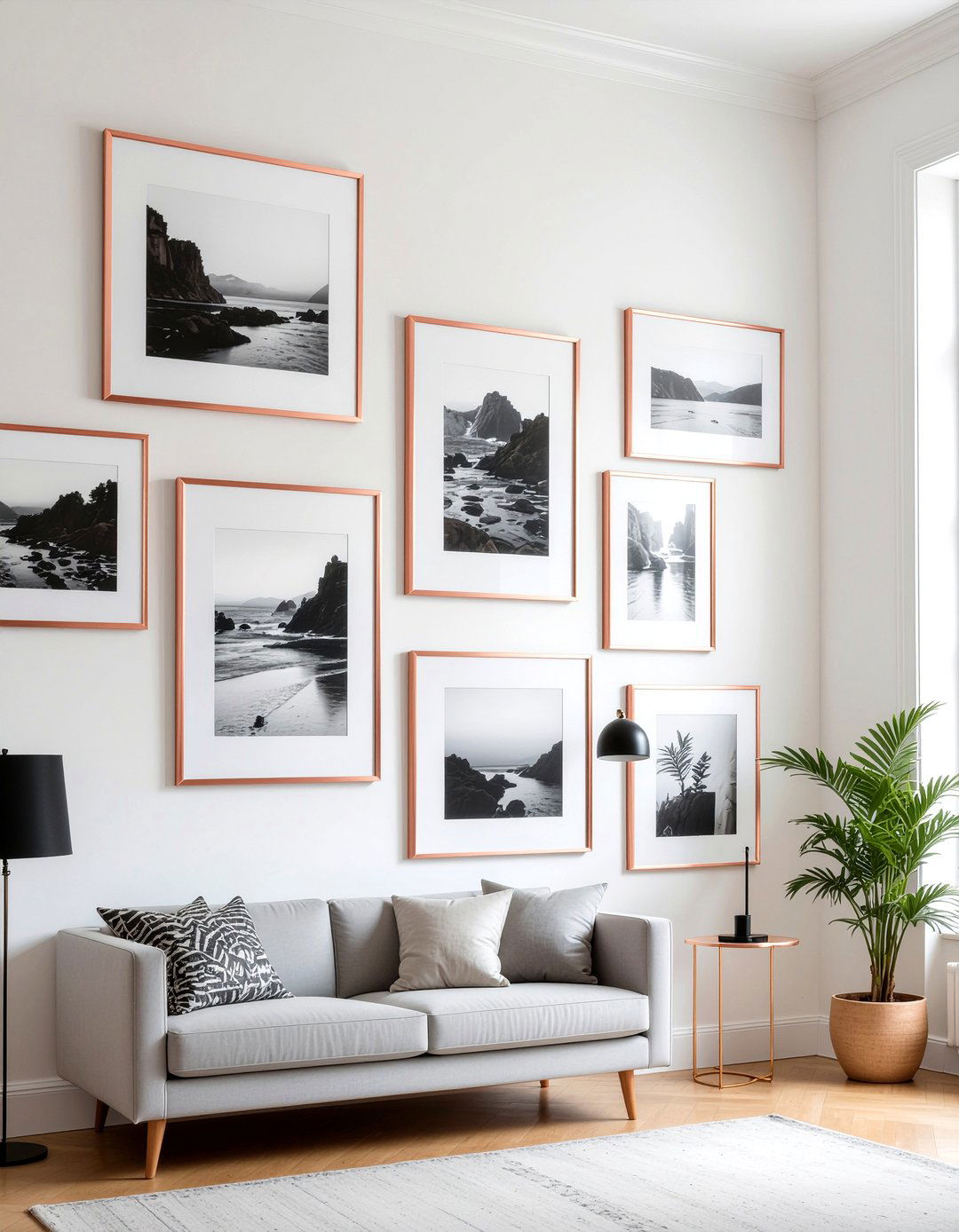 Copper picture frames - 30 copper accent living room ideas