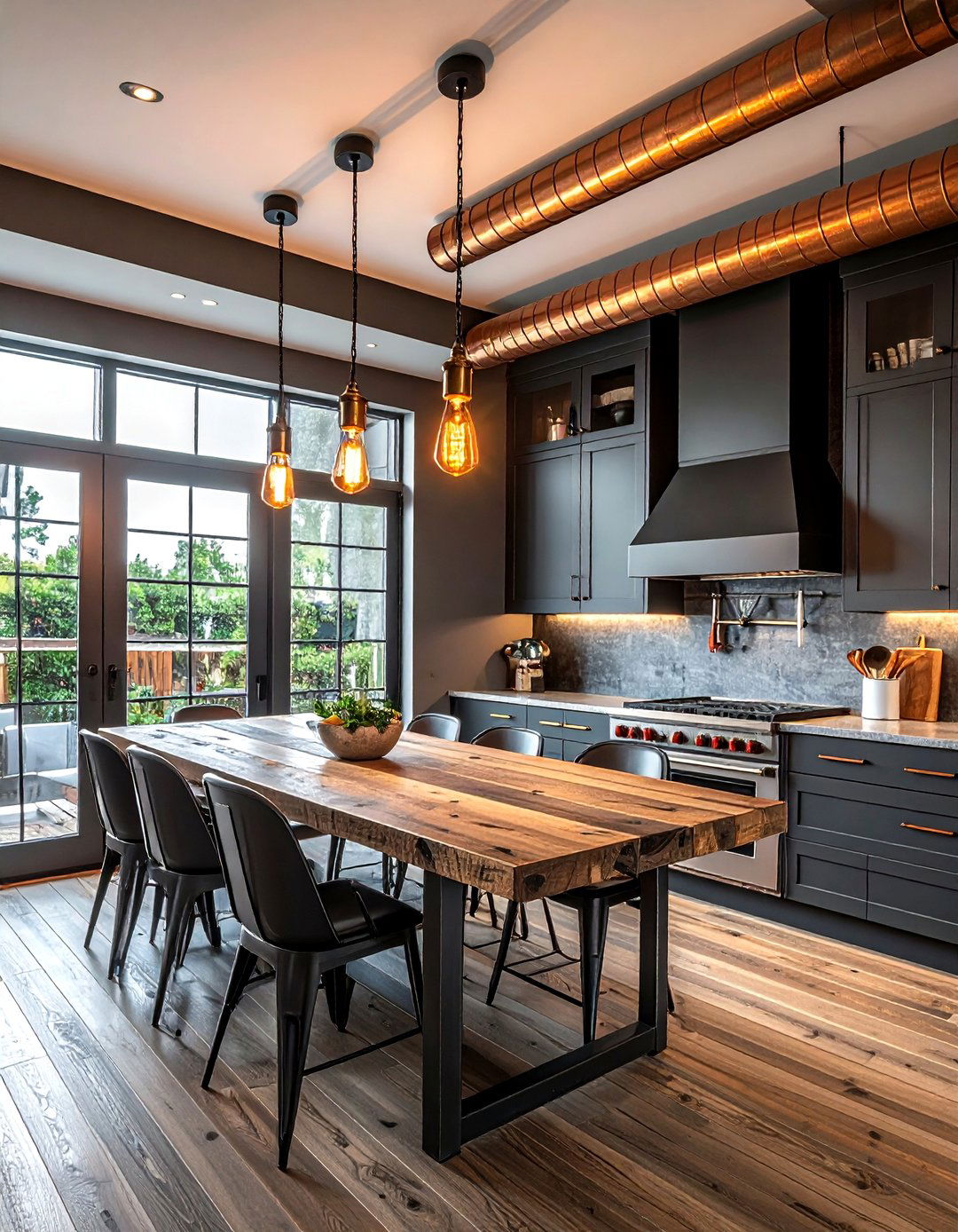 Copper pipe kitchen lighting - 30 urban industrial kitchen ideas