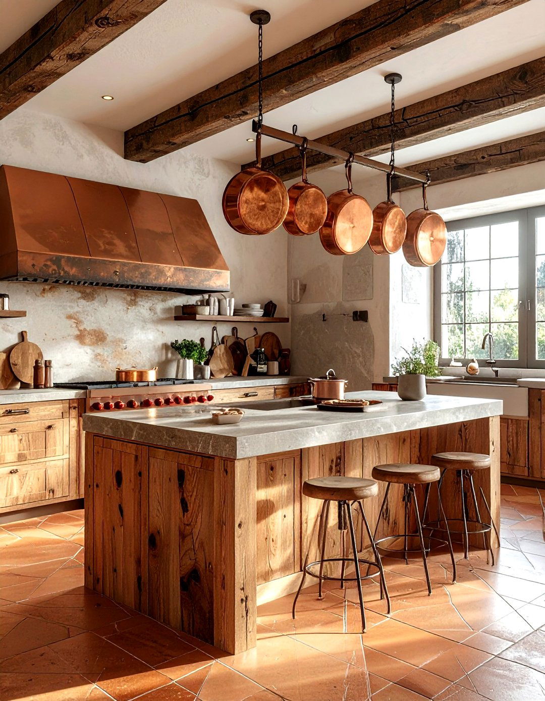 Copper pot rack - 30 maximalist kitchen ideas