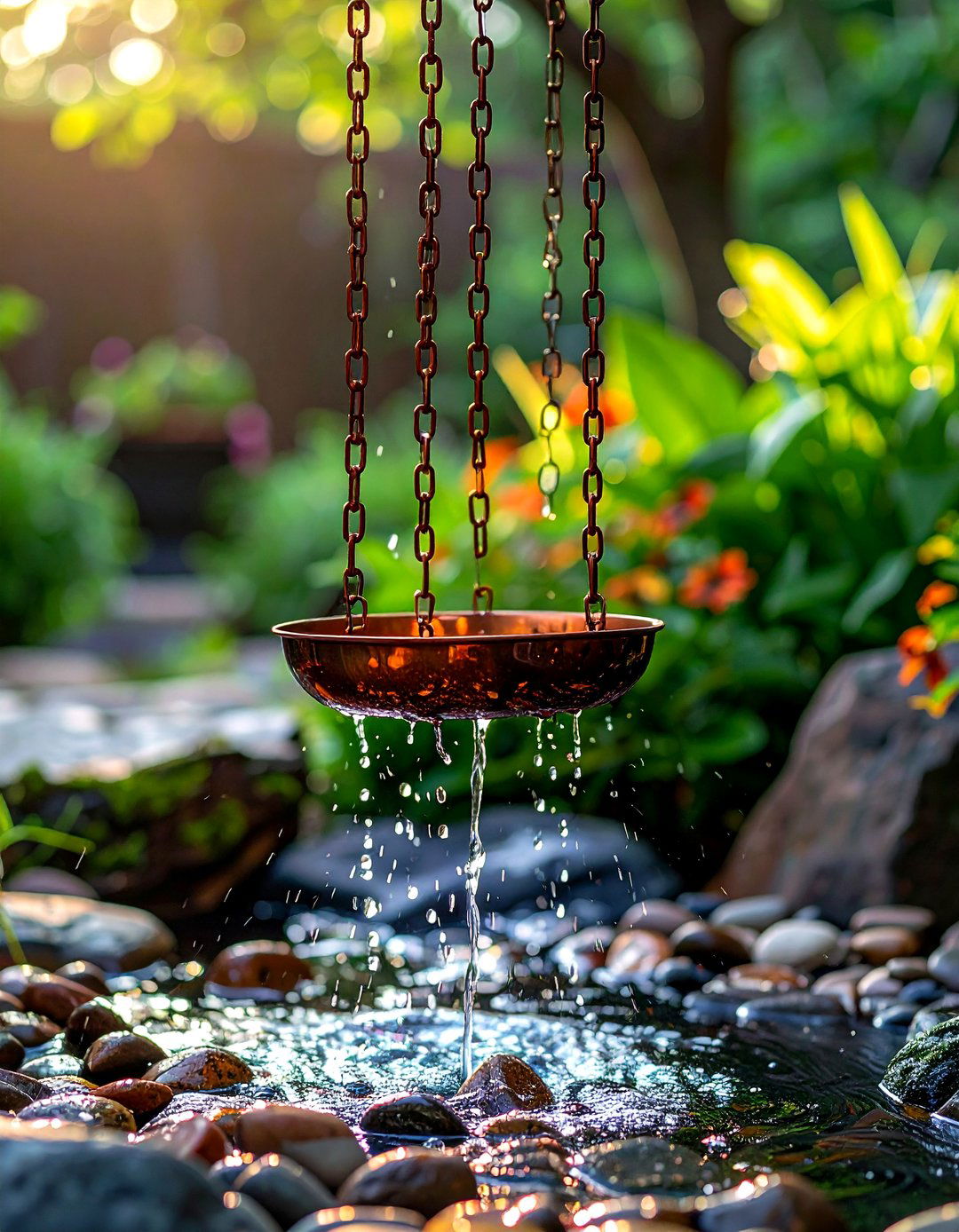 Copper rain chain - 30 garden decor ideas