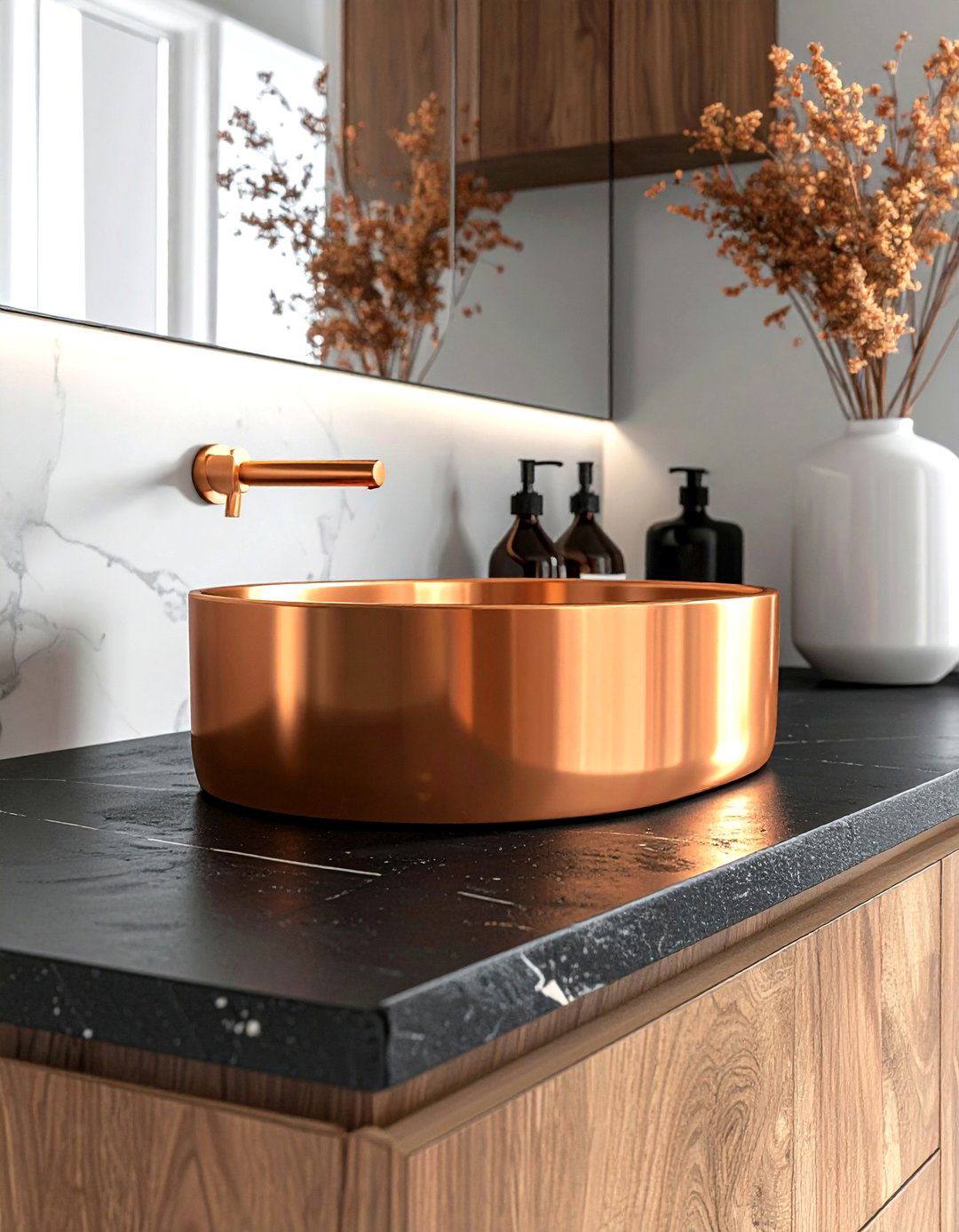 Copper sink with black countertop - 30 copper sink kitchen ideas