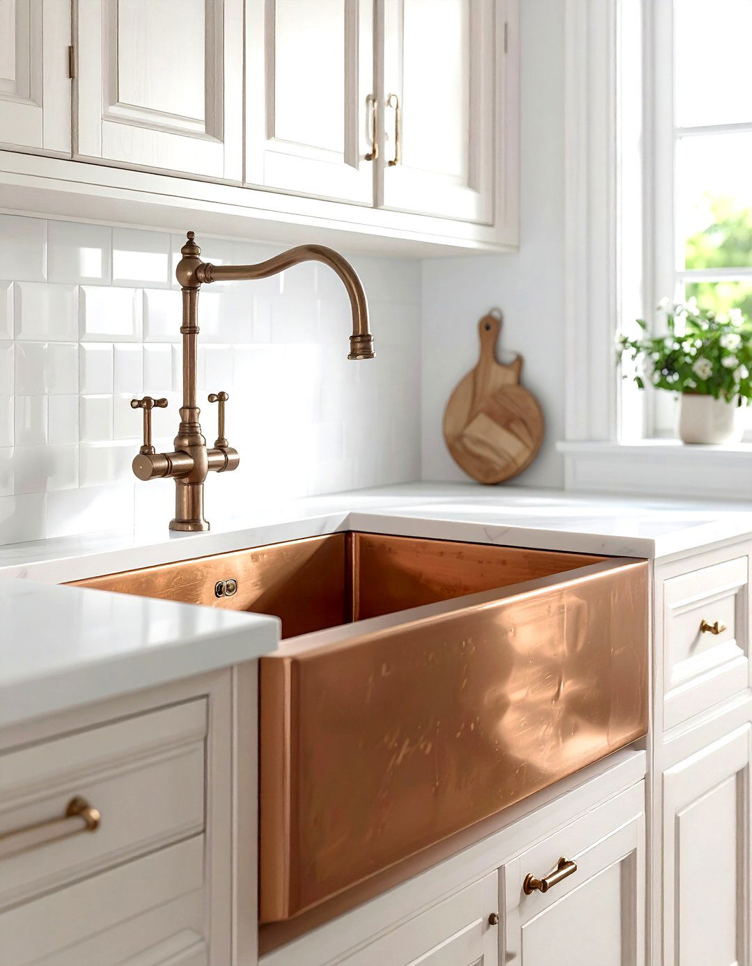 Copper sink with bridge faucet - 30 copper sink kitchen ideas