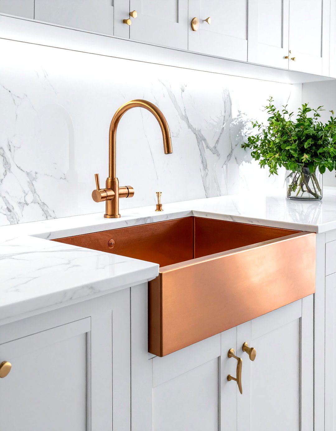 Copper sink with marble countertop - 30 copper sink kitchen ideas