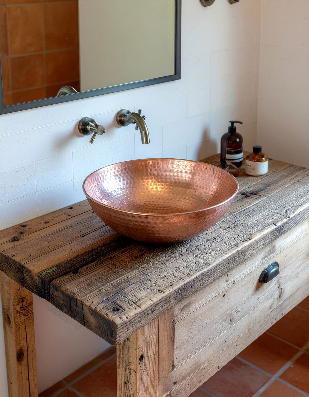Copper sink wood vanity - 30 rustic bathroom vanity ideas
