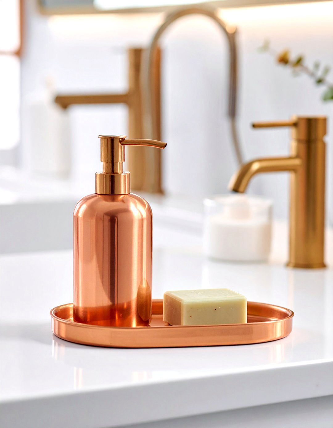 Copper soap dispenser - 30 copper detail bathroom ideas