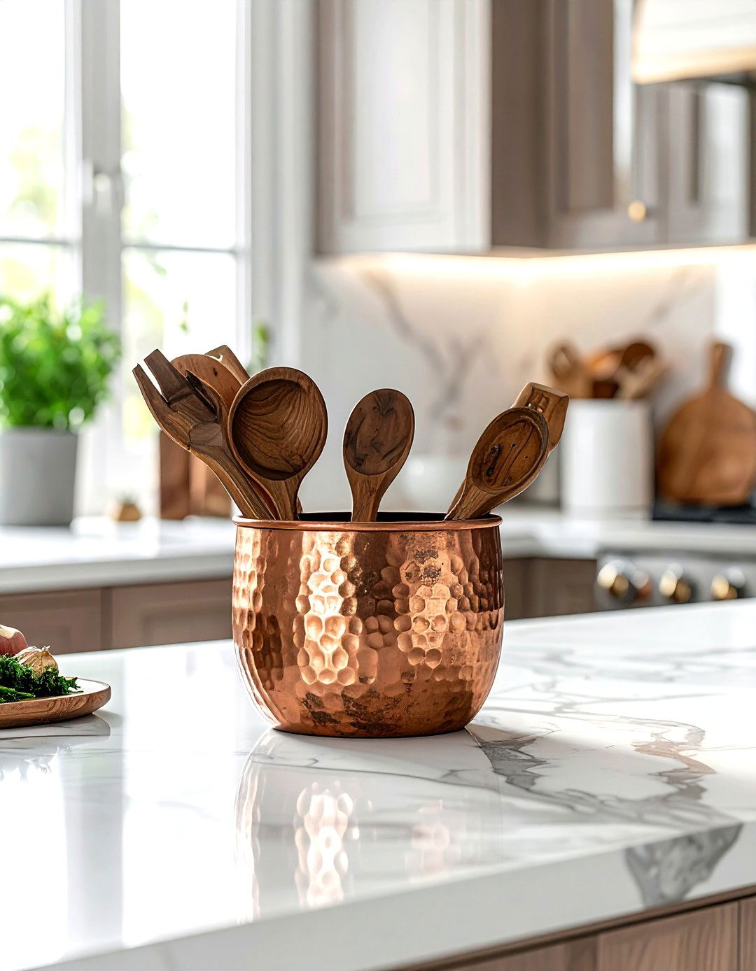 Copper utensil holder - 30 copper kitchen ideas