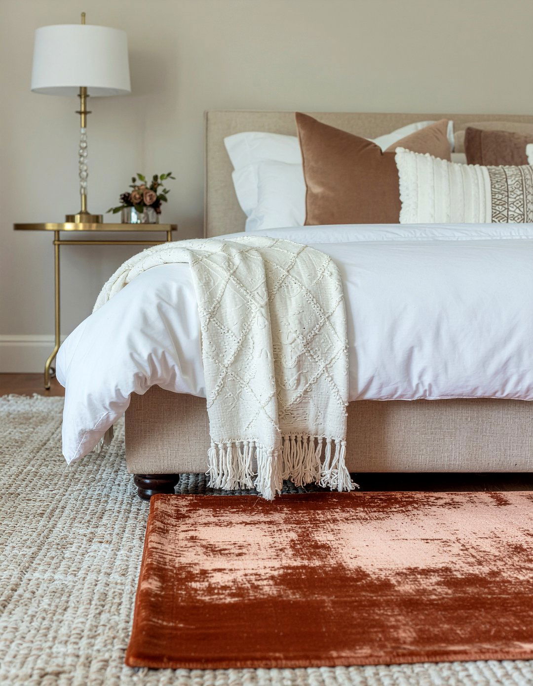 Copper velvet bed runner - 30 velvet bedroom ideas