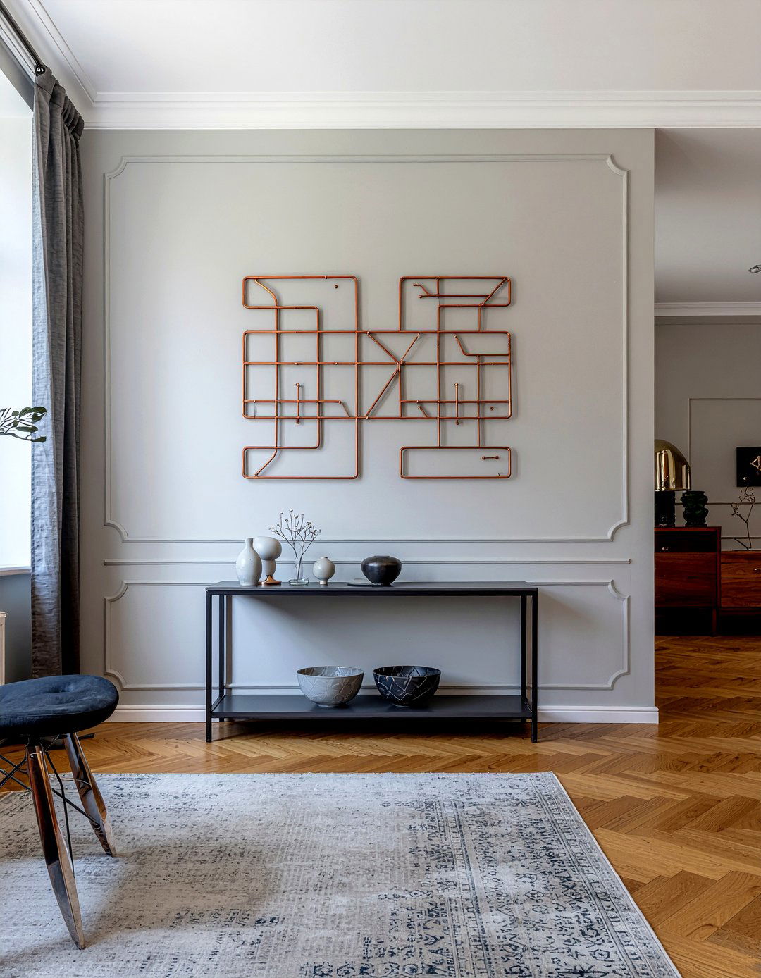 Copper wall art - 30 copper accent living room ideas