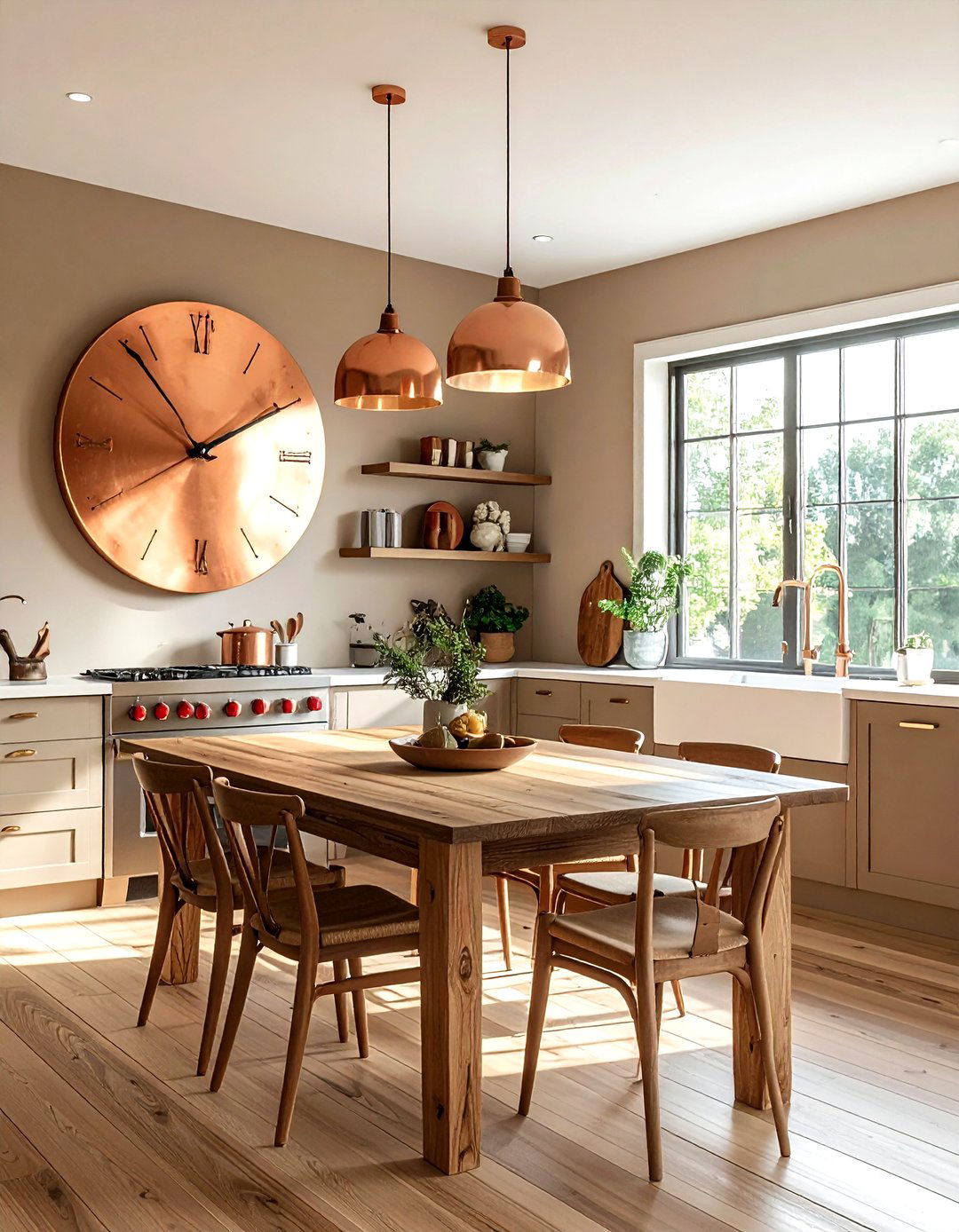 Copper wall clock - 30 copper kitchen ideas