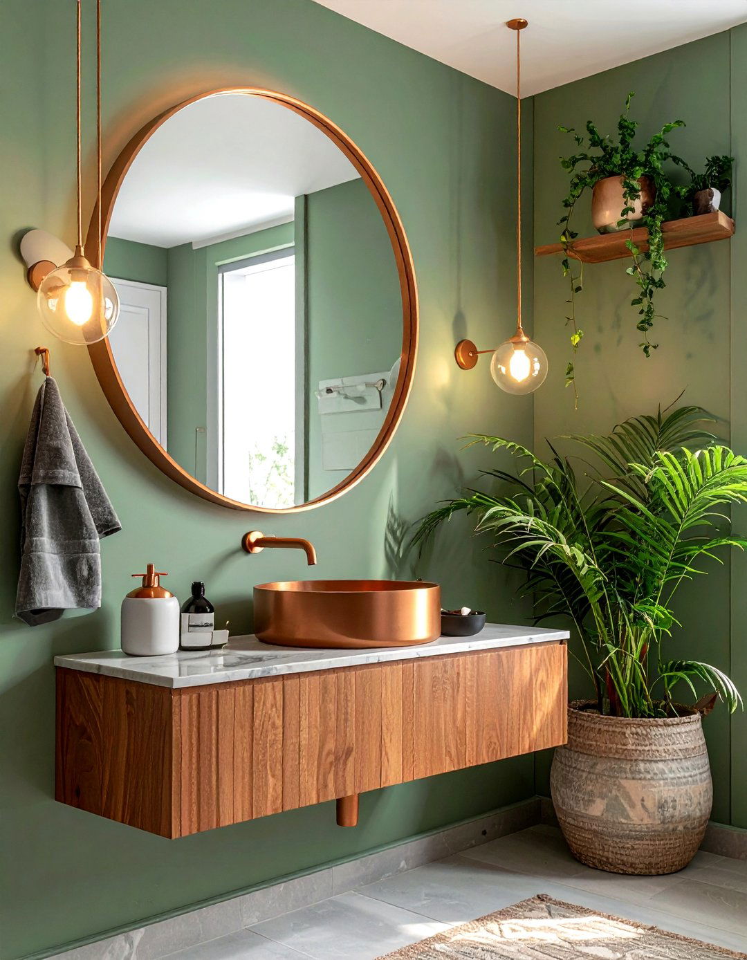 Copper wall sconce - 30 copper detail bathroom ideas