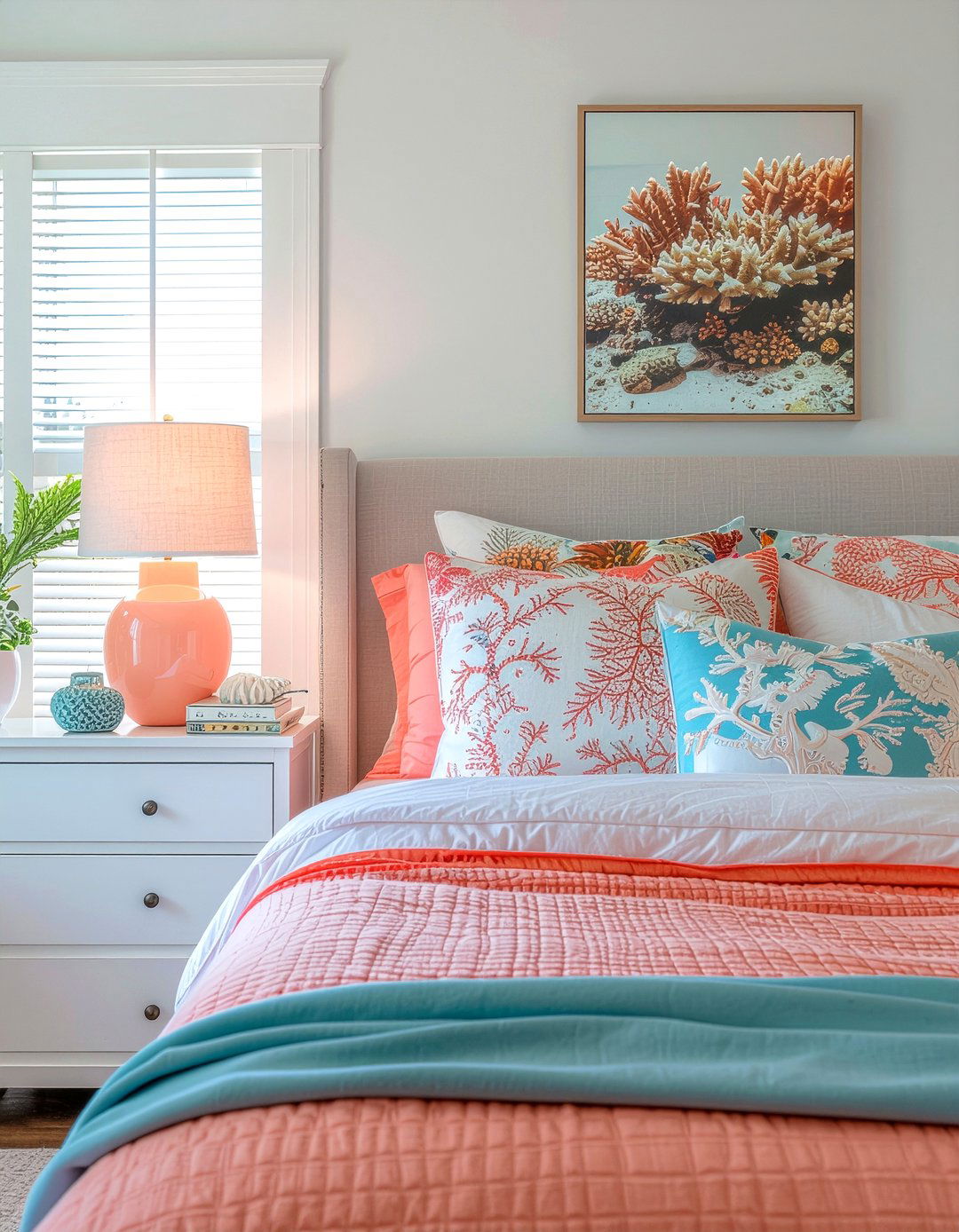 Coral Accent Bedroom - 30 beach house bedroom ideas