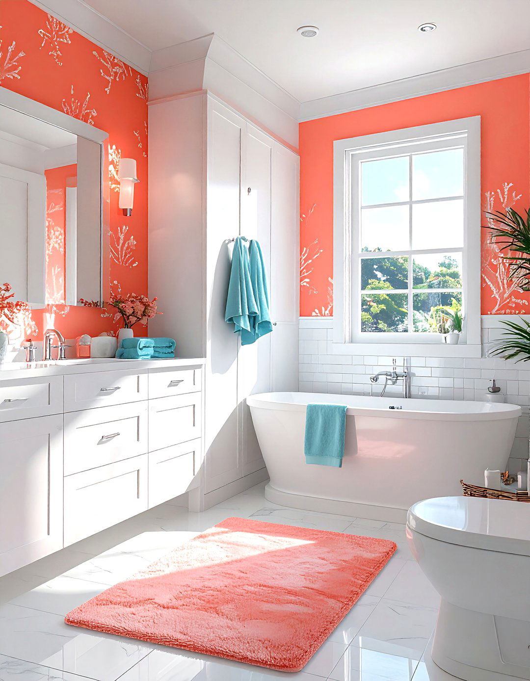 Coral Bathroom - 30 bathroom accent color ideas