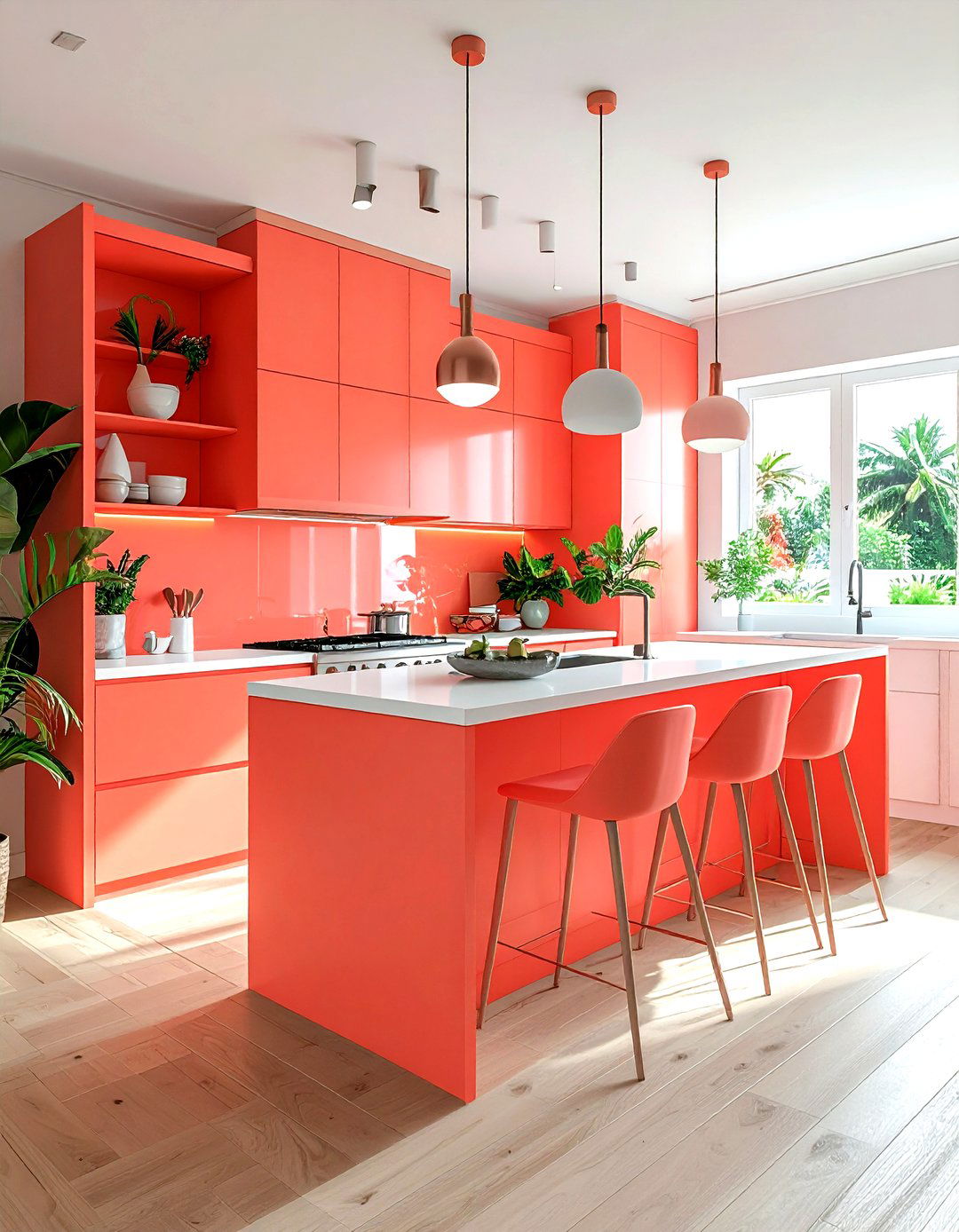 Coral Kitchen - 30 kitchen paint color ideas