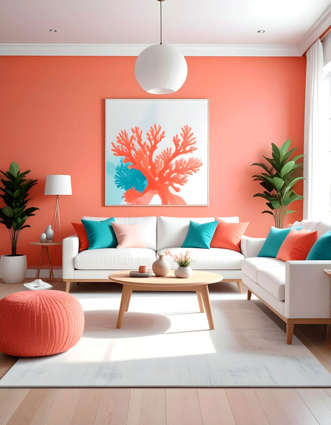 Coral Living Room - 30 living room accent color ideas