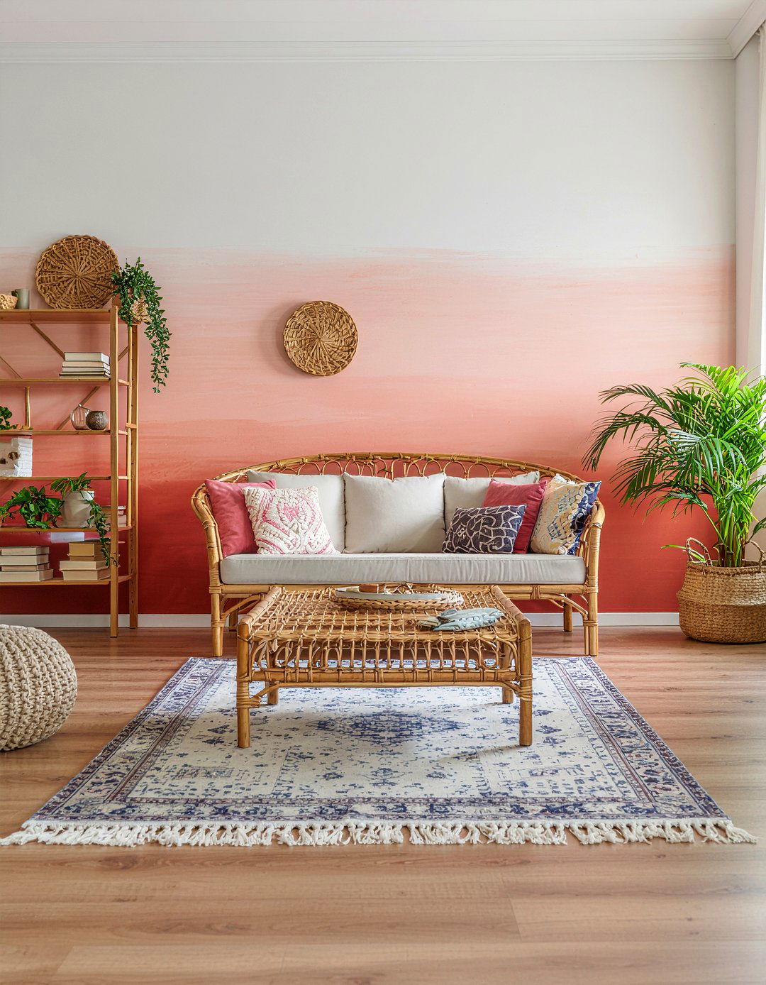 Coral Ombre Wall - 30 living room ombre wall ideas